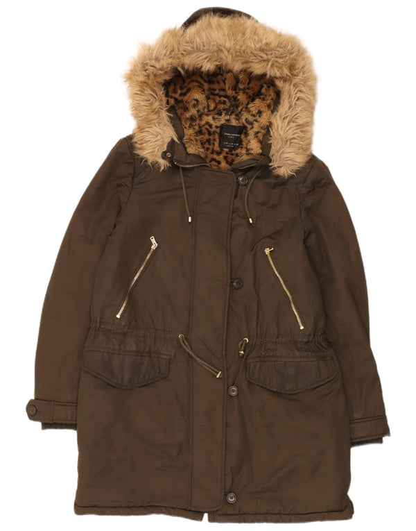 Zara Chaqueta Parka Sherpa con Capucha para Mujer UK 44 Medium Khaki