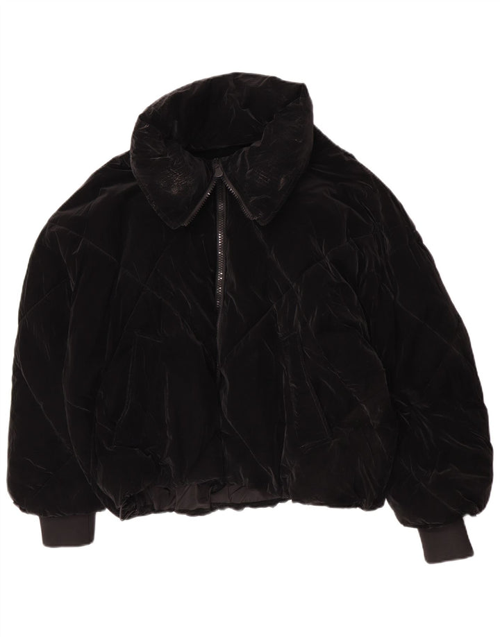 Zara Mujer Chaqueta Acolchada Extragrande UK 10 Small Poliuretano Negro