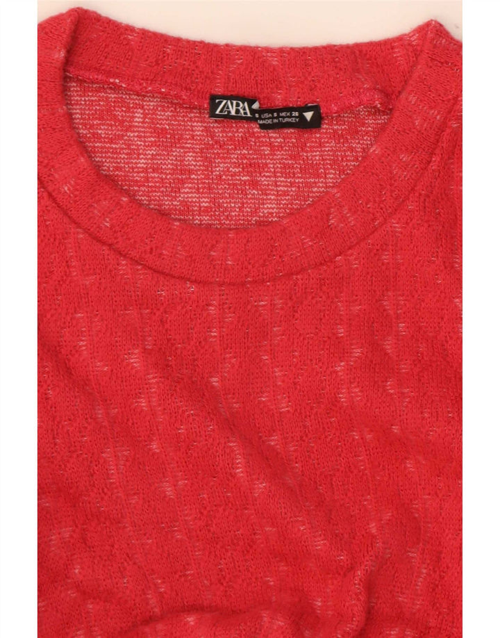 Top cu mânecă lungă pentru femei Zara Crop Ruffle Front UK 8 Small Red