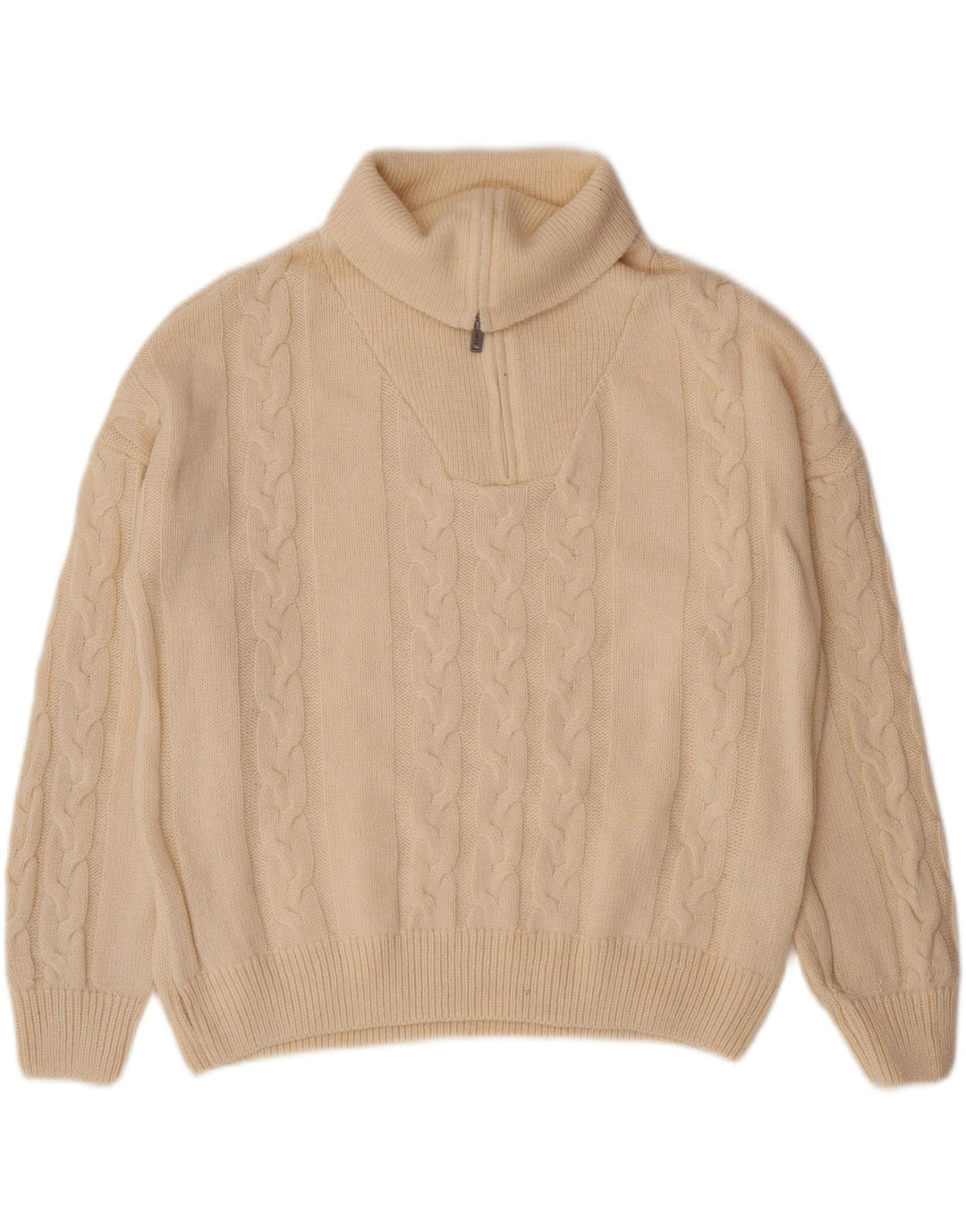 VINTAGE Womens Oversized Zip Neck Jumper Sweater UK 14 Medium Off White Vintage Vintage and Second-Hand Vintage from Messina Hembry 