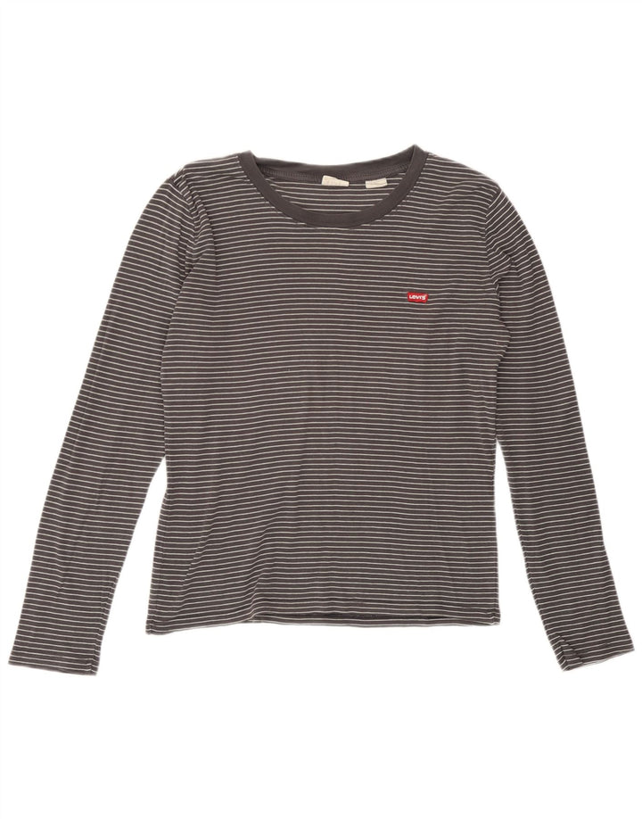 Levi's Womens Top Long Sleeve UK 14 Medium Grey Pinstripe Cotton