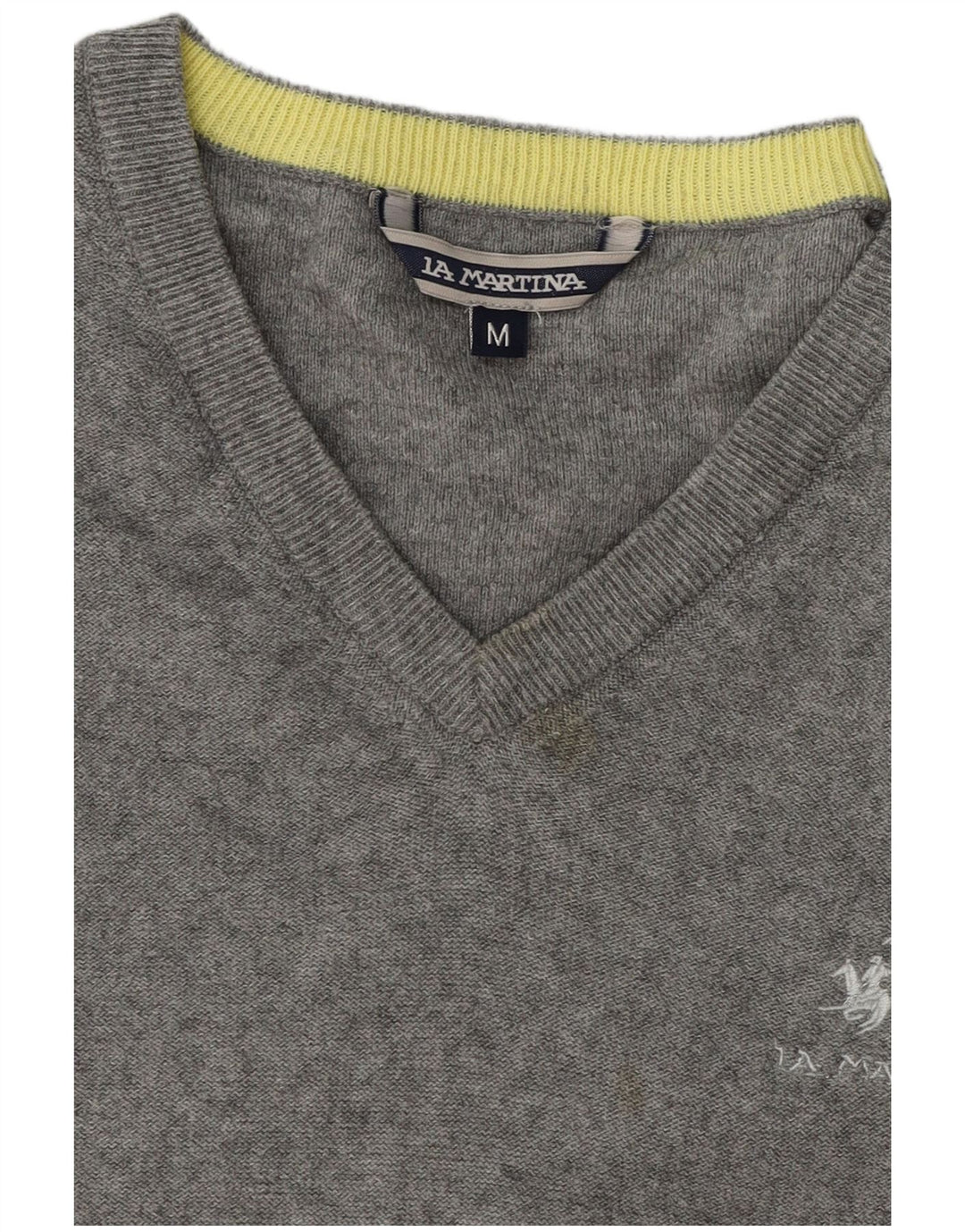 La Martina Mens V-Neck Jumper Sweater Medium Grey Cotton