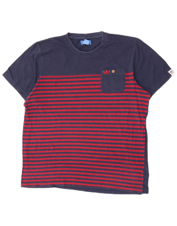 Adidas Mens T-Shirt Top Large Navy Blue Striped Cotton