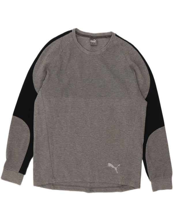 Puma Camiseta de manga larga para hombre de algodón gris color block grande