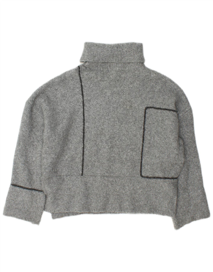 Zara Womens Oversized Roll Neck Jumper Sweater UK 10 Small Grey Acrylic