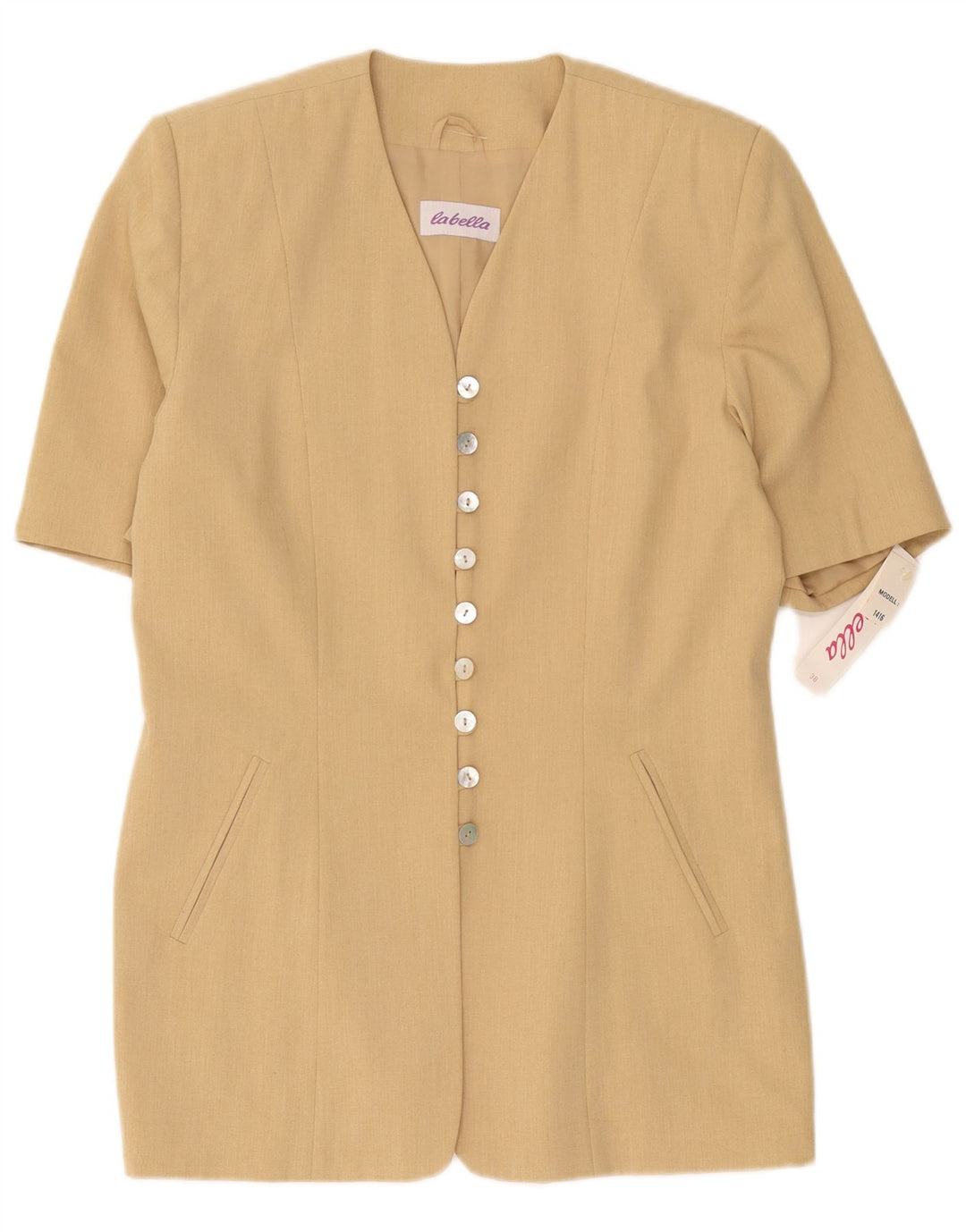 Jaqueta blazer feminina vintage de manga curta com 9 botões UE 38 bege médio