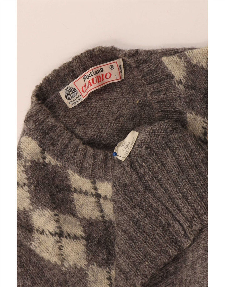 Maglione maglione girocollo da donna Claudio UK 14 Large Grey Argyle/Diamond