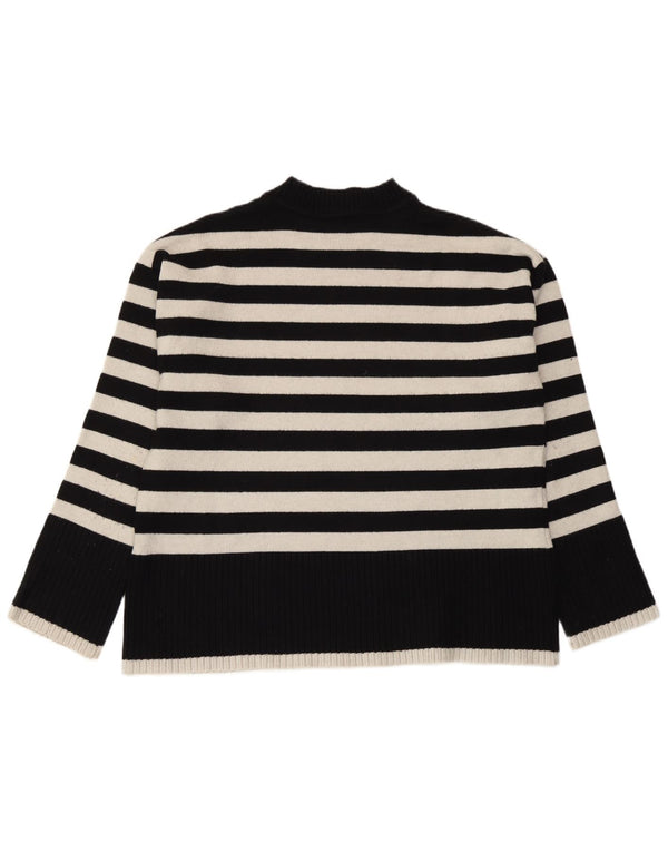 Zara Womens Crew Neck Jumper Sweater UK 14 Medium Navy Blue Striped Viscose