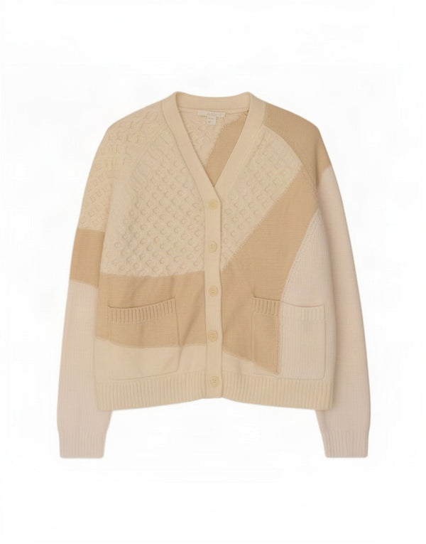 Cos Damen-Cardigan-Pullover UK 14 Mittelbeige Colourblock-Baumwolle