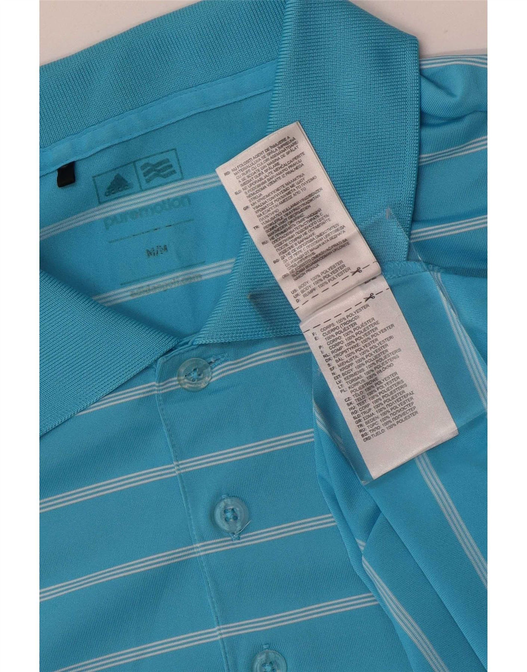 Adidas Mens Polo Shirt Medium Blue Striped Polyester
