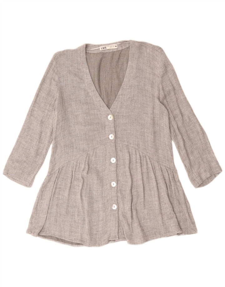 ZARA Womens 3/4 Sleeve 5 Button Blazer Jacket UK 10 Small Grey