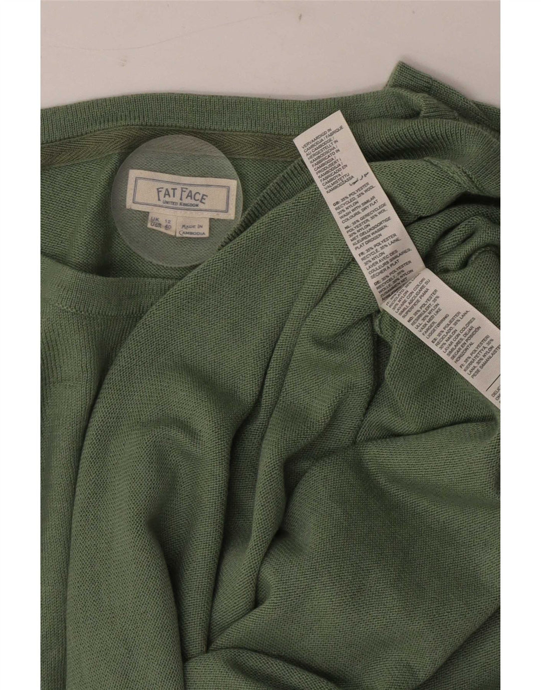 Fat Face Damen-Pullover mit U-Boot-Ausschnitt, UK 12, Mittelgrün, Polyester