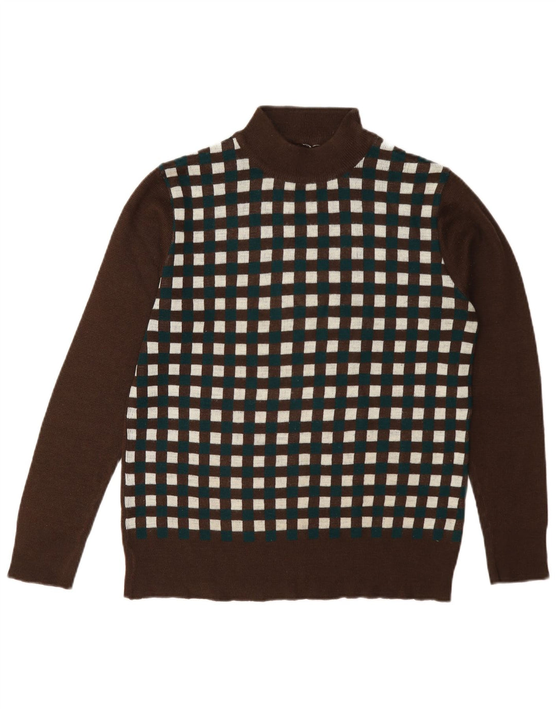 Vintage Womens Turtle Neck Jumper Sweater UK 12 Medium Brown Geometric