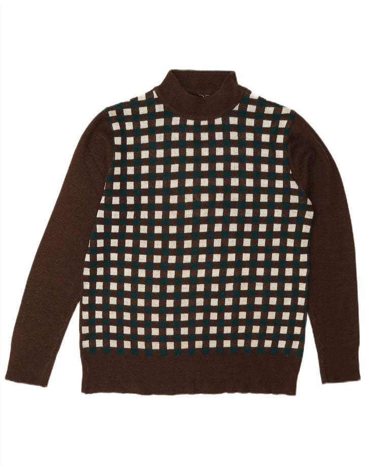Vintage Womens Turtle Neck Jumper Sweater UK 12 Medium Brown Geometric