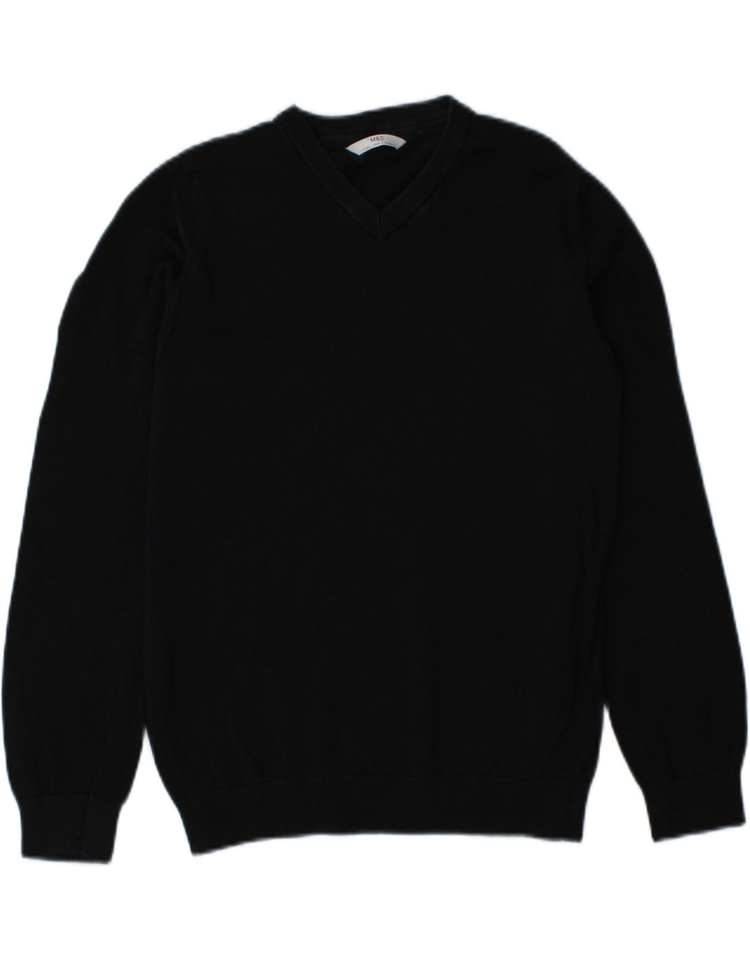MARKS & SPENCER Boys V-Neck Jumper Sweater 11-12 Years Black Cotton Vintage Marks & Spencer and Second-Hand Marks & Spencer from Messina Hembry 