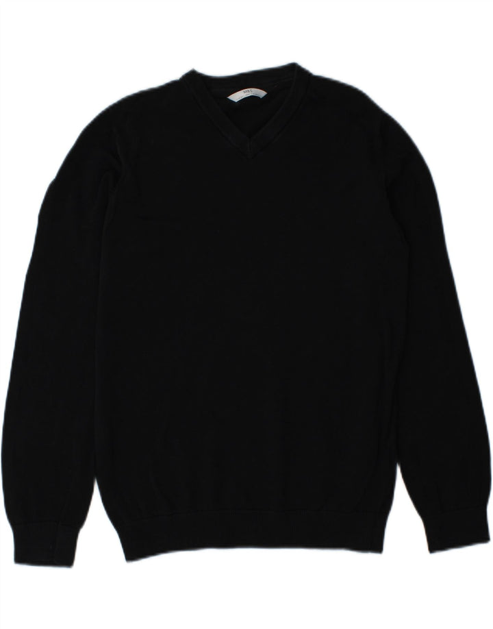 MARKS & SPENCER Boys V-Neck Jumper Sweater 11-12 Years Black Cotton Vintage Marks & Spencer and Second-Hand Marks & Spencer from Messina Hembry 