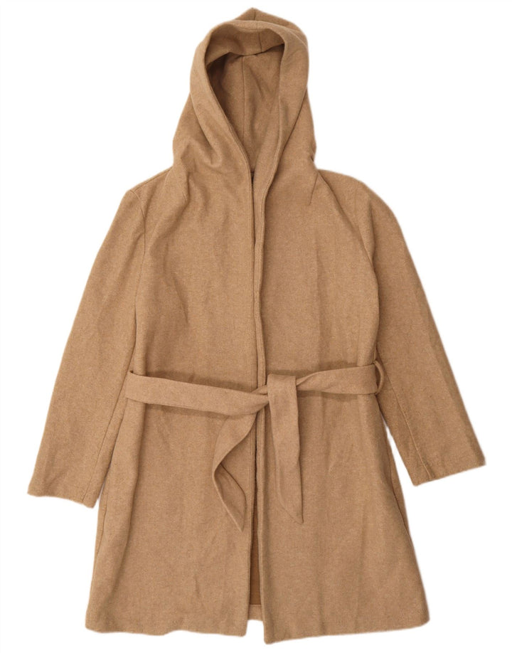 Zara Mujer Abrigo extragrande con capucha UK 10 Small Beige Poliéster