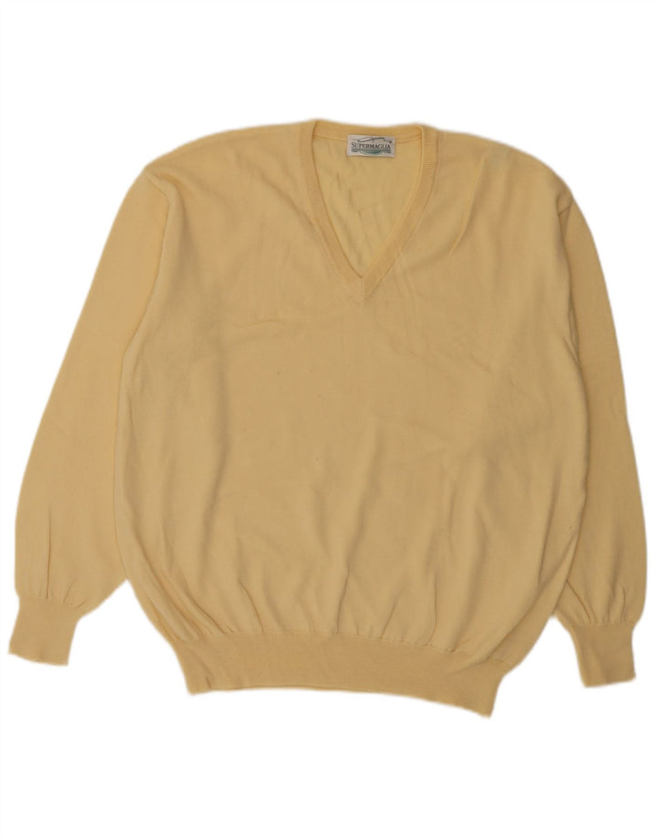 Maglione Supermaglia Uomo Scollo a V Lana Giallo Medio
