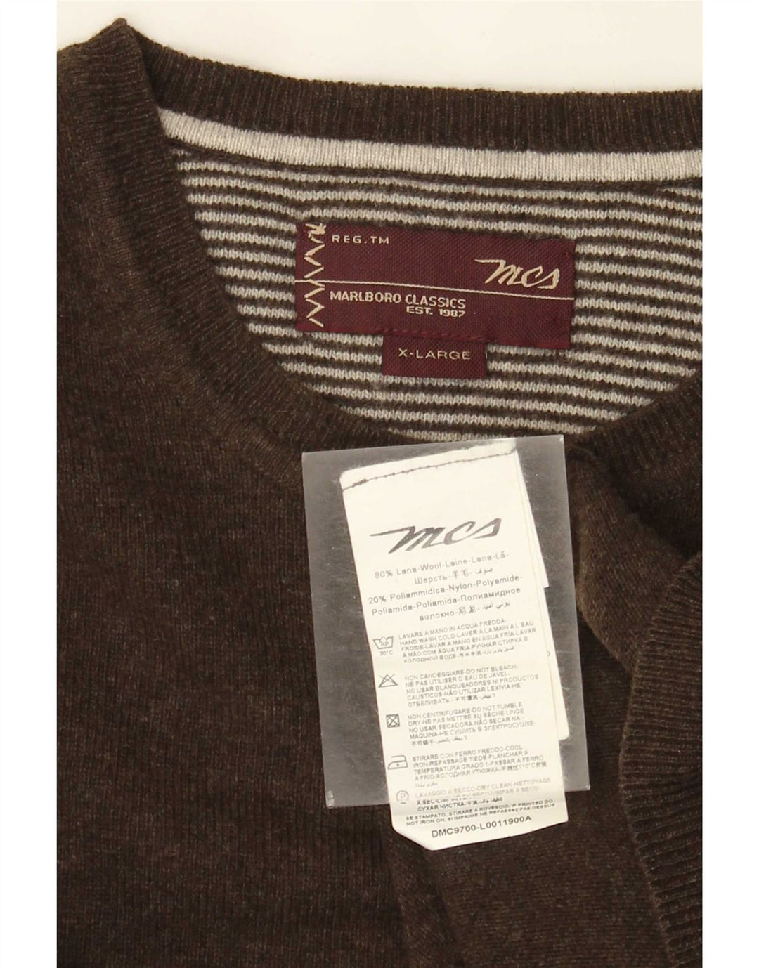 Marlboro Classics Mens Crew Neck Jumper Sweater XL Brown Wool