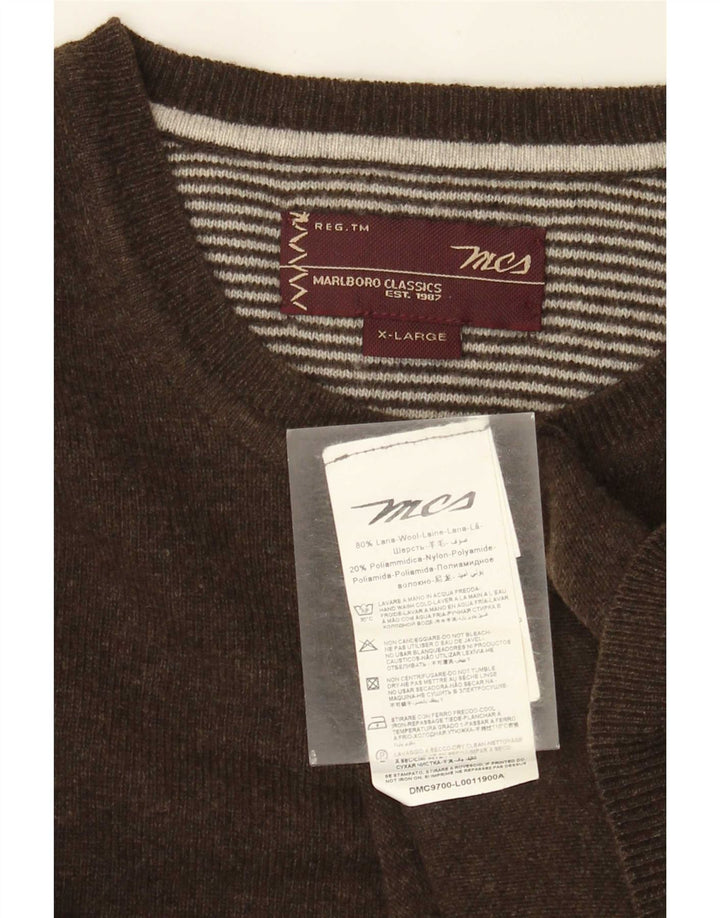 Marlboro Classics Mens Crew Neck Jumper Sweater XL Brown Wool