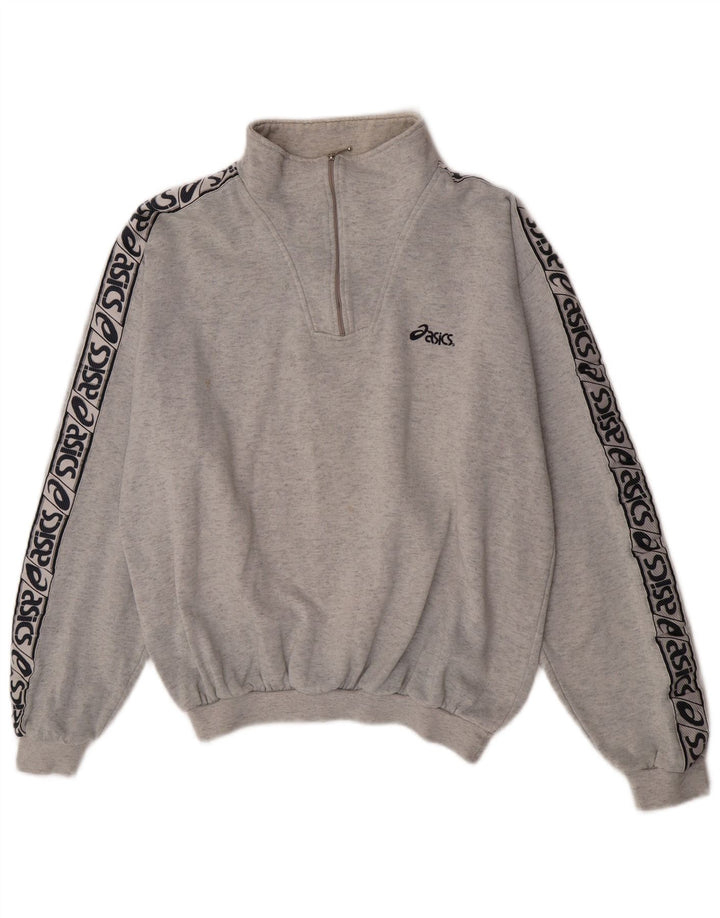 Asics Mens Graphic Zip Neck Sweatshirt Jumper Large Grey