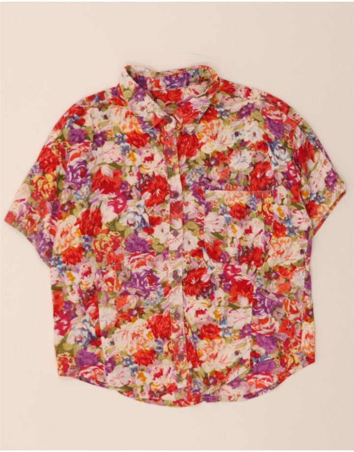VINTAGE Womens Short Sleeve Shirt Blouse EU 38 Medium Red Floral Vintage Vintage and Second-Hand Vintage from Messina Hembry 