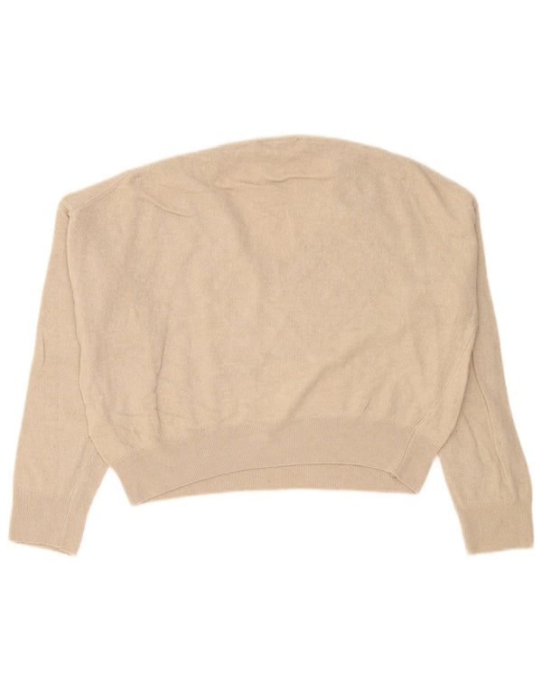 Zara Womens Crop Oversized V-Neck Jumper Sweater UK 10 Small Beige Viscose