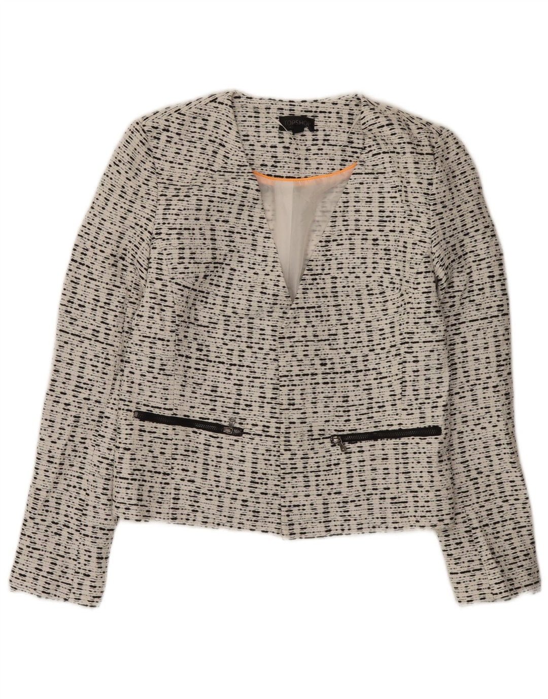 Topshop Womens Open Blazer Jacket UK 10 Small White Flecked Viscose