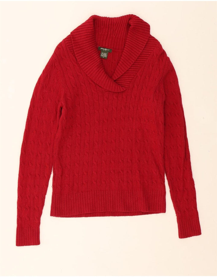 EDDIE BAUER Womens Shawl Neck Jumper Sweater UK 14 Medium Red Classic Vintage Eddie Bauer and Second-Hand Eddie Bauer from Messina Hembry 