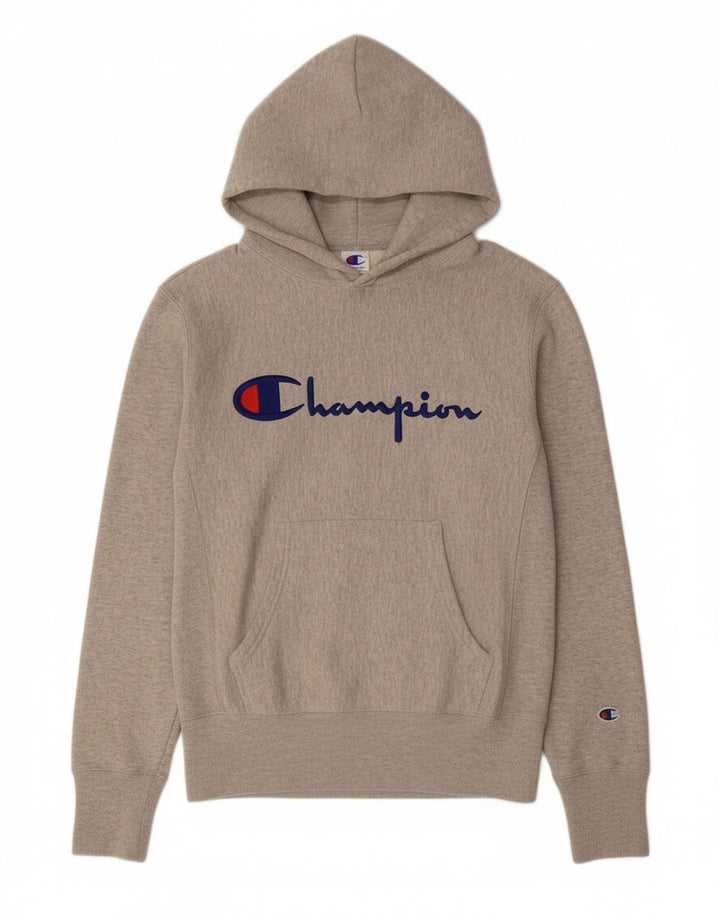 CHAMPION Suéter masculino com capuz gráfico cinza médio algodão
