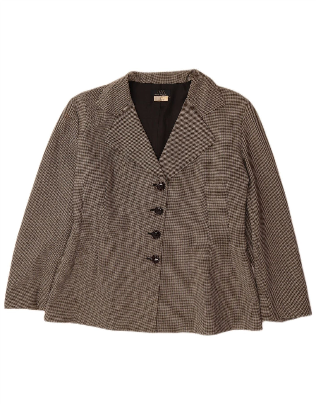 Zara Womens 4 Button Blazer Jacket EU 42 Large Grey Houndstooth Polyester