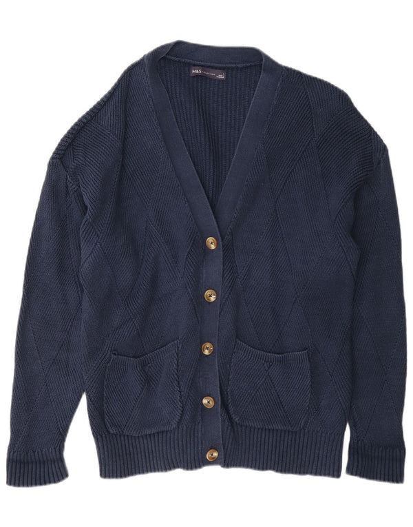 Suéter cardigã feminino Marks & Spencer Reino Unido 16 grande algodão azul marinho