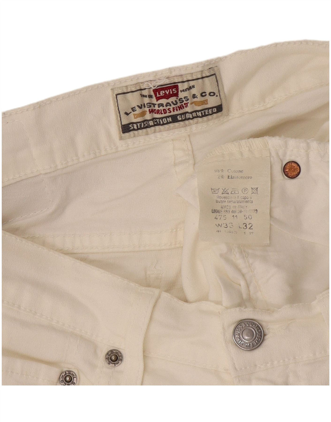 Levi's Dame 475 Straight Jeans W33 L32 Hvid Bomuld