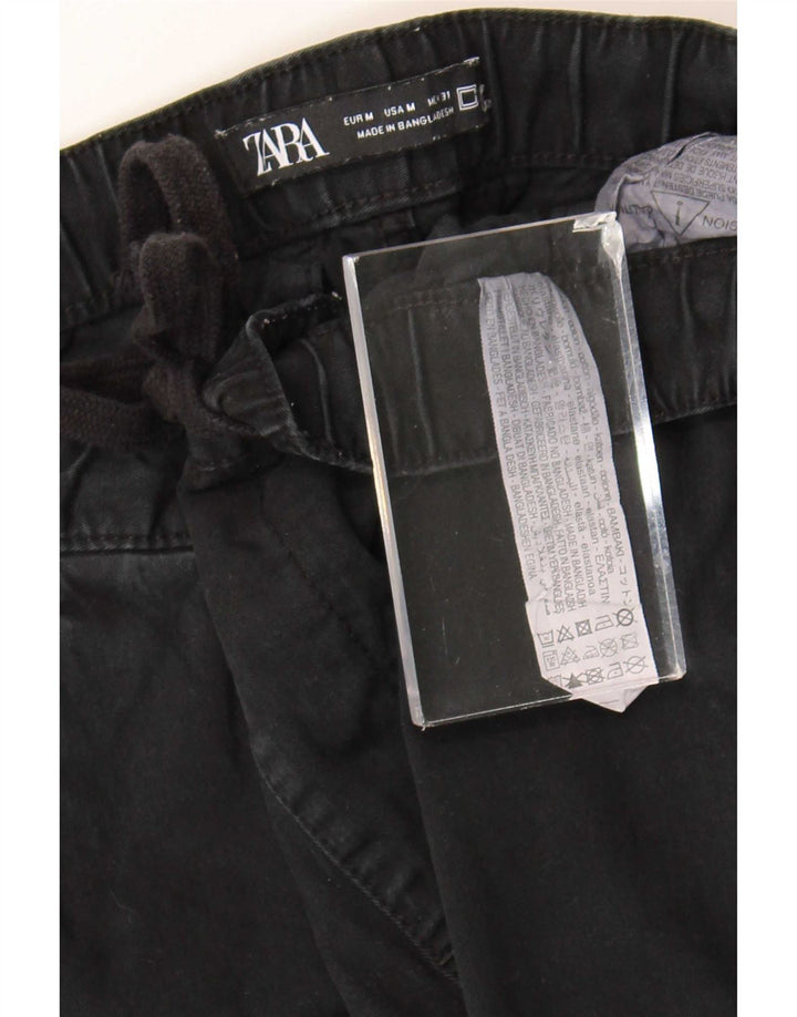 Zara Mens Joggers Cargo Trousers Medium W31 L26 Black Cotton