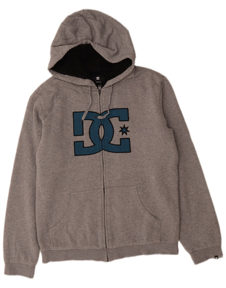 DC Mens Graphic Zip Hoodie Sweater Small Grey Cotton