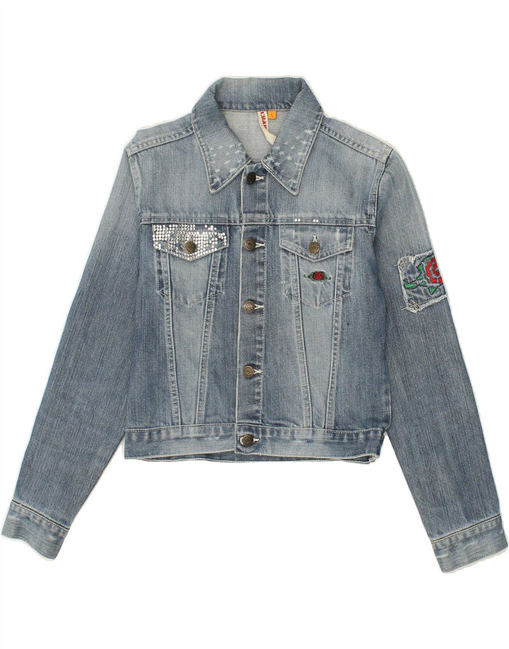CHARRO Womens Crop Denim Jacket UK 10 Small Blue Cotton Vintage Charro and Second-Hand Charro from Messina Hembry 