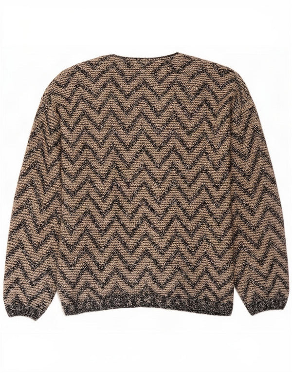 Vintage Mens Cardigan Sweater Large Grey Chevron Acrylic