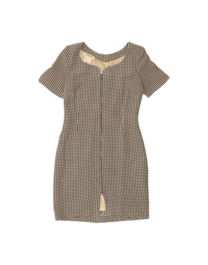 METRADAMO Womens Sheath Dress UK 10 Small Beige Houndstooth Vintage Metradamo and Second-Hand Metradamo from Messina Hembry 