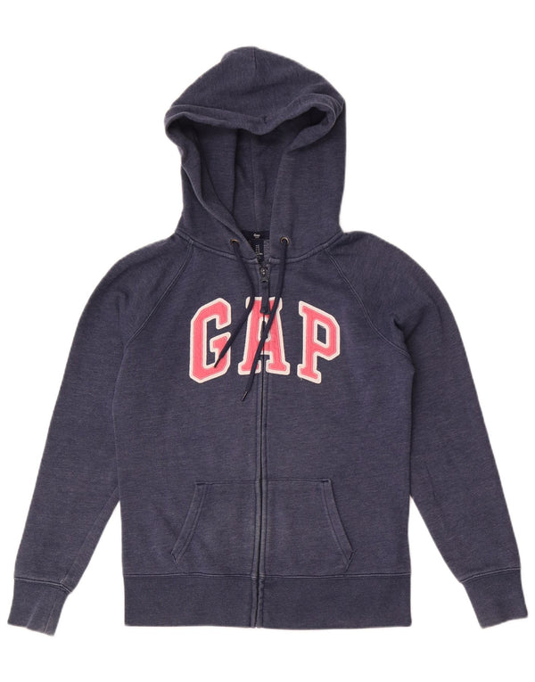 Gap Womens Graphic Zip Hoodie Sweater UK 10 Small Marineblau Baumwolle