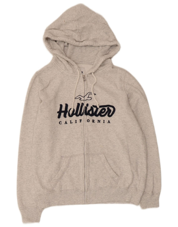 Hollister Dame grafisk hættetrøje Sweater UK 14 Medium Grey Bomuld
