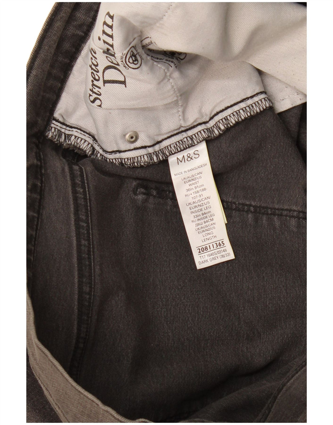 Marks & Spencer Mens Slim Jeans W36 L33 Grey Cotton
