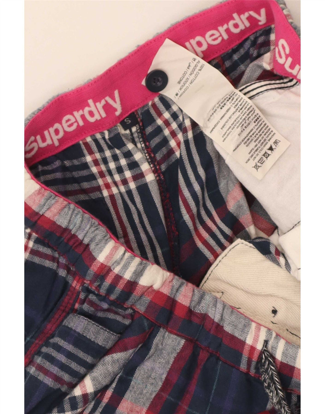 Superdry Womens Hot Pants Small W28 Navy Blue Plaid Cotton
