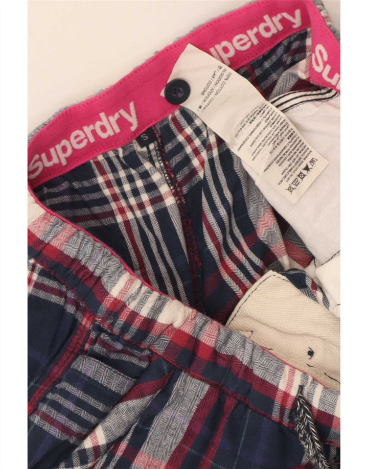 Superdry Womens Hot Pants Small W28 Navy Blue Plaid Cotton