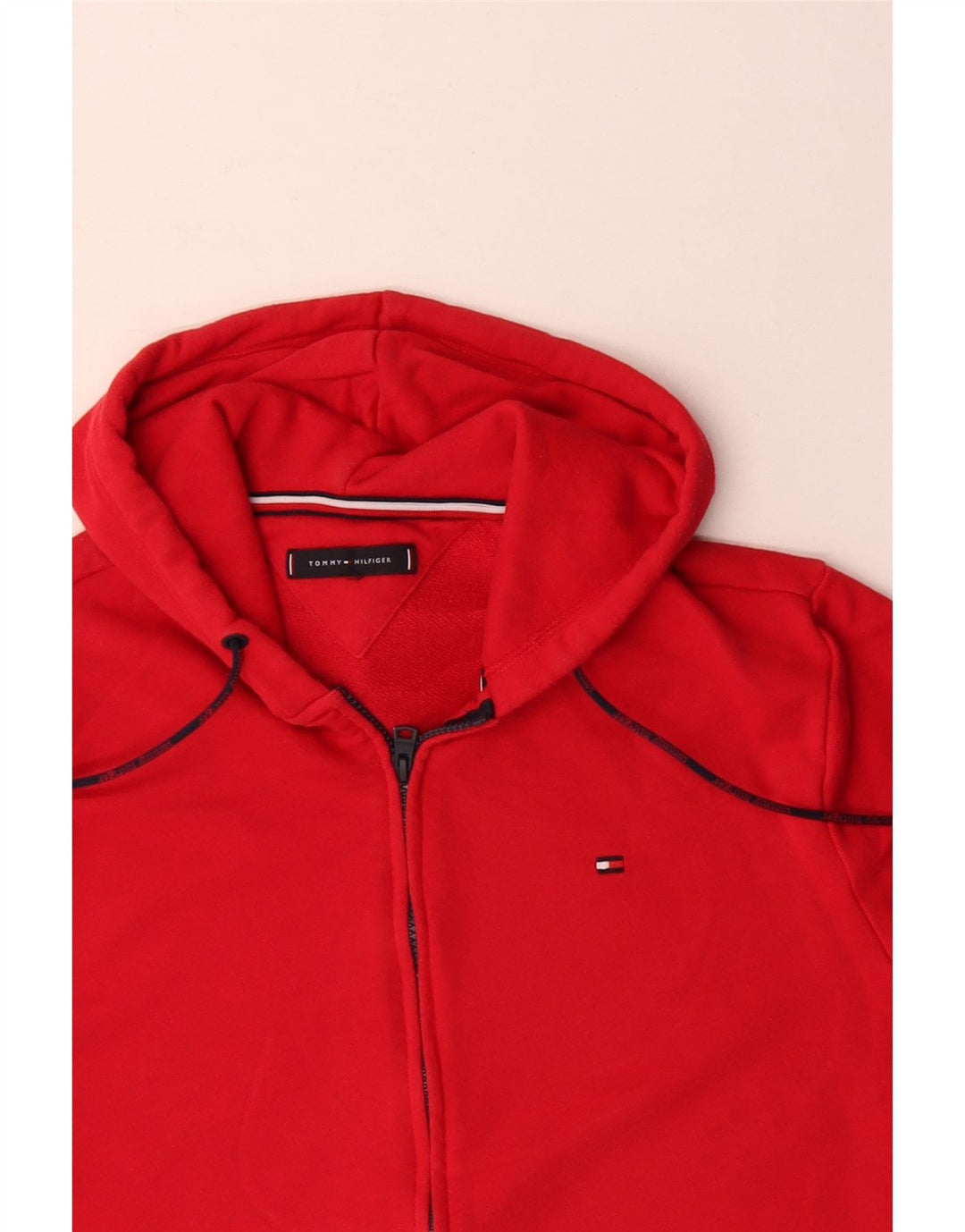 Tommy Hilfiger Mens Graphic Zip Hoodie Sweater Medium Red Cotton