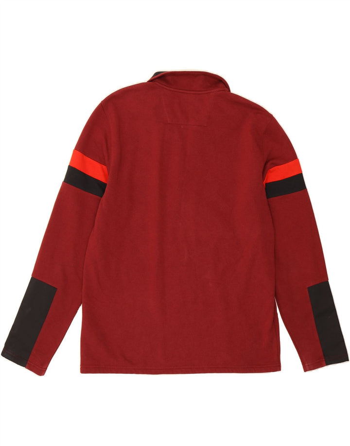 CALVIN KLEIN Mens Zip Neck Sweatshirt Jumper Medium Burgundy Colourblock Vintage Calvin Klein and Second-Hand Calvin Klein from Messina Hembry 