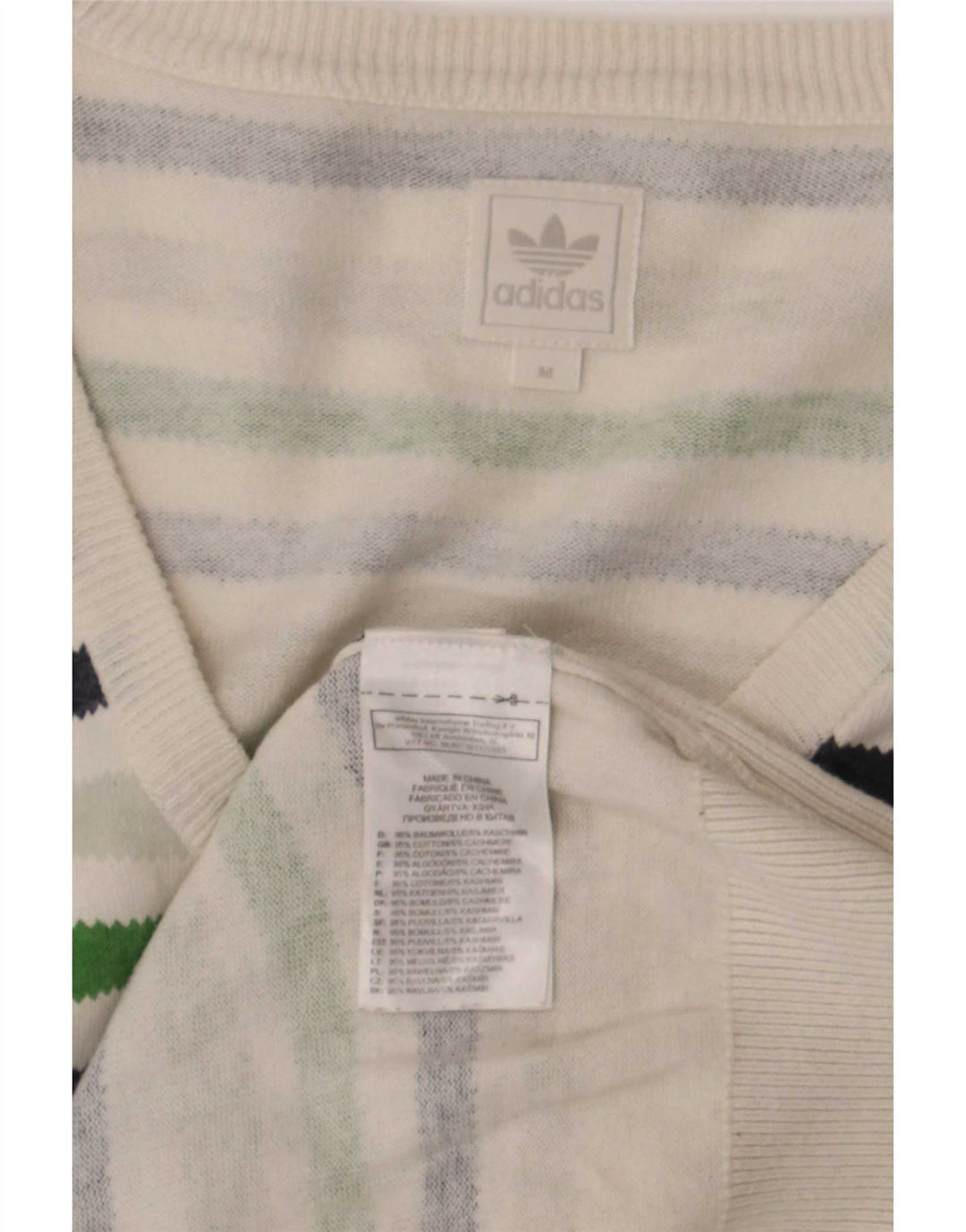Ανδρικό πουλόβερ Adidas με V λαιμόκοψη, μεσαίο πολύχρωμο βαμβακερό ριγέ