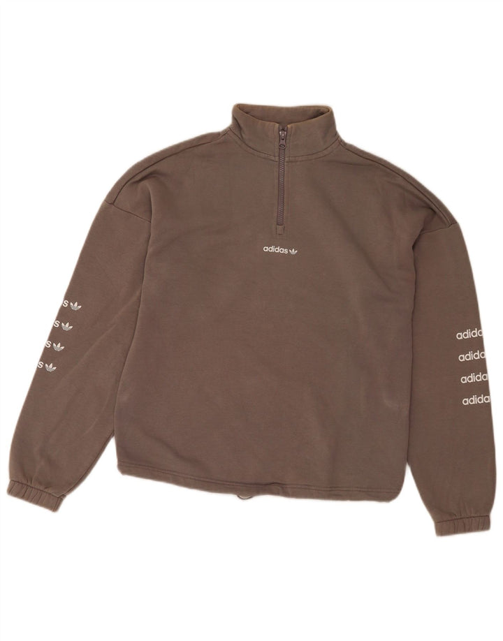 Adidas Dame Oversized Grafisk Zip Neck Sweatshirt Jumper EU 36 Small Grey