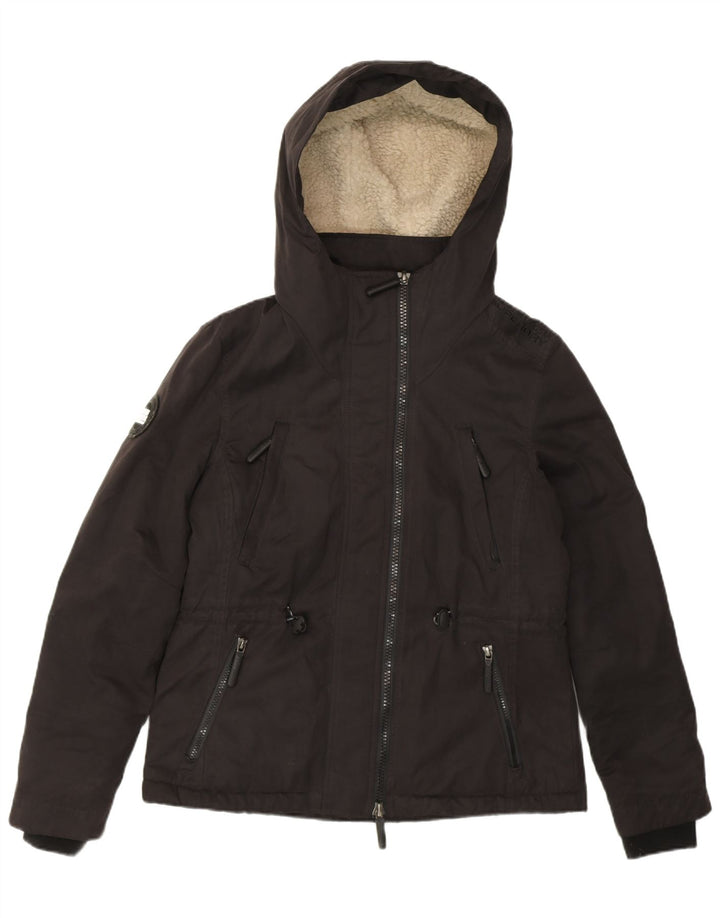 SUPERDRY Womens Windparka Hooded Windbreaker Jacket UK 16 Large Black