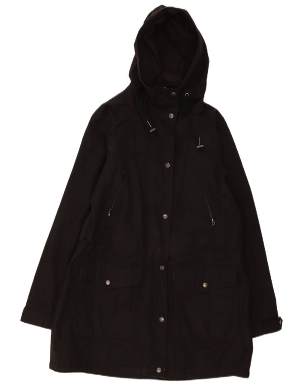 Fat Face Womens Hooded Parka Jacket UK 12 Medium Black Cotton