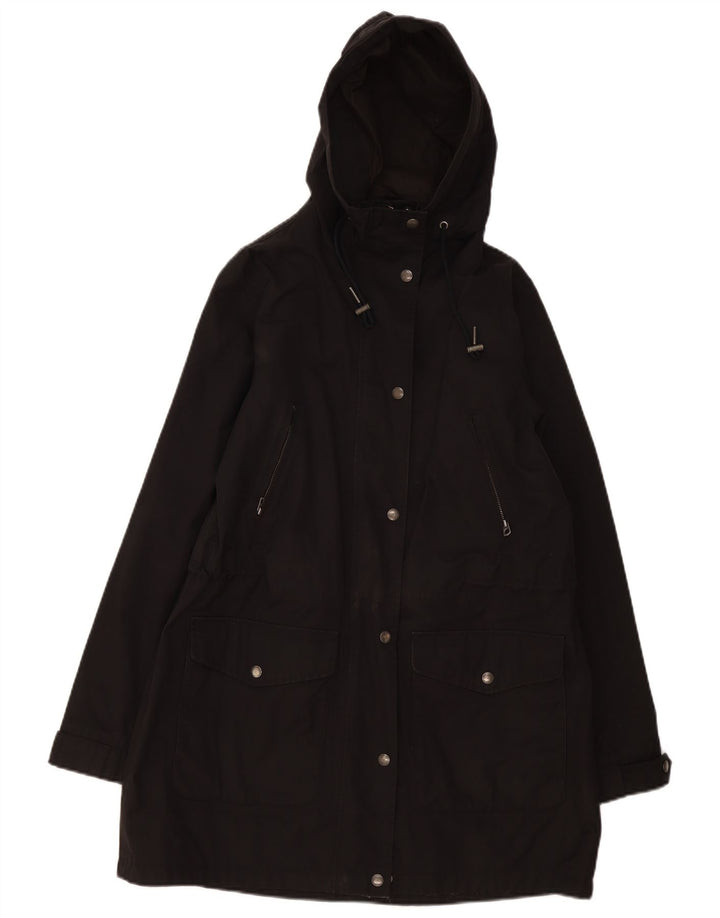 Fat Face Parka à capuche pour femme UK 12 en coton noir moyen